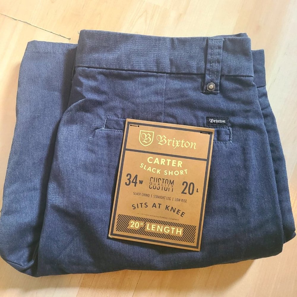 NWT Men's Brixton Carter Slack Shorts in Blue Denim - Size 34